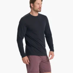 Long Sleeve Current Tech Tee | Black -Deals Haute Drape Store V1003BLK 02169