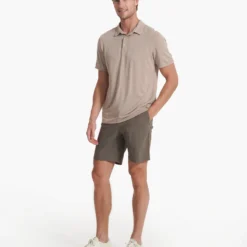 Knit Twill Polo | Camel Heather -Deals Haute Drape Store V1004CMH SP23 M ECOMM TOPS FULL 2523 1X1 3489bee1 ef75 4dcc 9592 ff1560009904