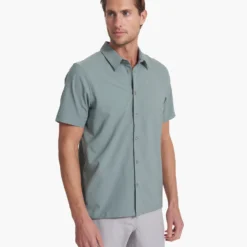 Short Sleeve Manhattan Button Down | Stormy -Deals Haute Drape Store V1024STY SP23 M ECOMM TOPS DETAIL 1196 1X1 fa0b7b5e 499f 4d61 b9c5 b252381ad5a6