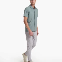 Short Sleeve Manhattan Button Down | Stormy -Deals Haute Drape Store V1024STY SP23 M ECOMM TOPS FULL 1140 1X1 3e00f664 43a3 4434 974d 9e0a805dd88b