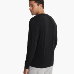 Long-Sleeve Ever Henley | Black -Deals Haute Drape Store V108BLK 1