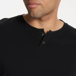 Long-Sleeve Ever Henley | Black -Deals Haute Drape Store V108BLK 4