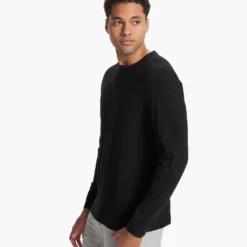 Long-Sleeve Ever Henley | Black -Deals Haute Drape Store V108BLK 5