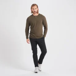 Long-Sleeve Ever Henley | Evergreen -Deals Haute Drape Store V108EVG 3
