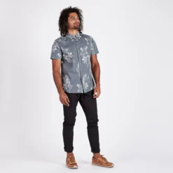 Crest Short Sleeve Button-Down | Grey Vintage Floral -Deals Haute Drape Store V150GVF 4