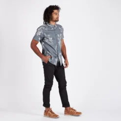 Crest Short Sleeve Button-Down | Grey Vintage Floral -Deals Haute Drape Store V150GVF 5