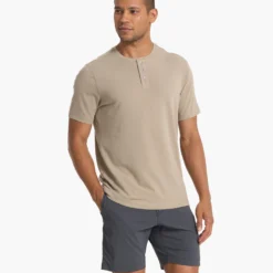 Short Sleeve Ever Henley | Gravel -Deals Haute Drape Store V165GRV SP23 M ECOMM TOPS DETAIL 2781 1x1 e431b846 5137 49cb b8c1 0f7b91d0cb18