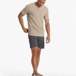 Short Sleeve Ever Henley | Gravel -Deals Haute Drape Store V165GRV SP23 M ECOMM TOPS TOP 2765 1x1 updated