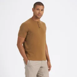 Short-Sleeve Ever Henley | Tobacco 7 Short-Sleeve Ever Henley | Tobacco -Deals Haute Drape Store V165TOB 2