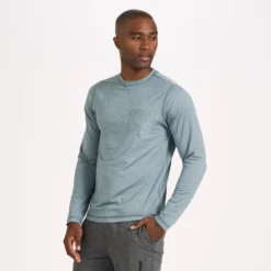 Long-Sleeve Tradewind Performance Tee | Steel Blue Heather -Deals Haute Drape Store V177HSB 1 1650c60e f19a 49cc 9700 8e7f38392115
