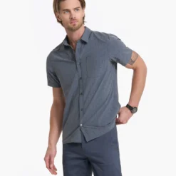 Short-Sleeve Bridge Button Down | Charcoal Arrows -Deals Haute Drape Store V184CHA FA22 M ECOMM 0570
