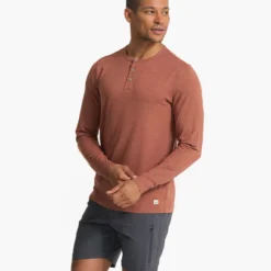 Long Sleeve Ease Performance Henley | Copper Heather -Deals Haute Drape Store V194HCO SP23 M ECOMM TOPS TOP 3454 1x1 0830b94b 48ad 45a8 a164 4fe0731ec5cc