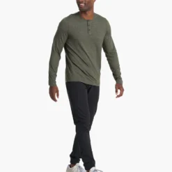Long-Sleeve Ease Performance Henley | Oregano Heather -Deals Haute Drape Store V194HOR 02944