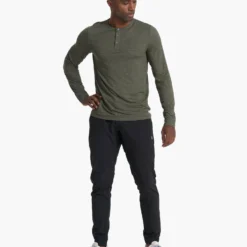 Long-Sleeve Ease Performance Henley | Oregano Heather -Deals Haute Drape Store V194HOR 02974