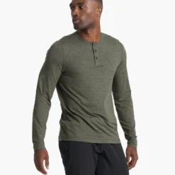 Long-Sleeve Ease Performance Henley | Oregano Heather -Deals Haute Drape Store V194HOR 02995