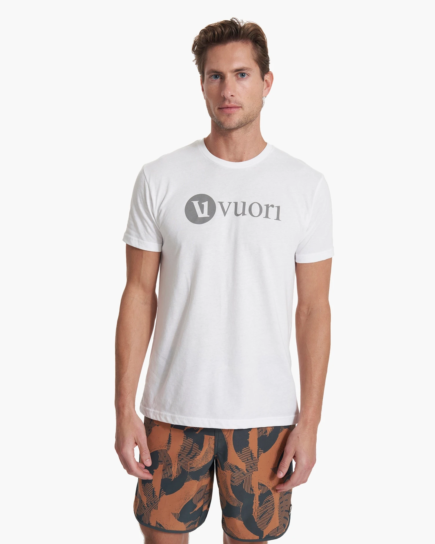 V1 Vuori Wordmark Logo Tee | White/Vintage Charcoal 2 V1 Vuori Wordmark Logo Tee | White/Vintage Charcoal - Image 2